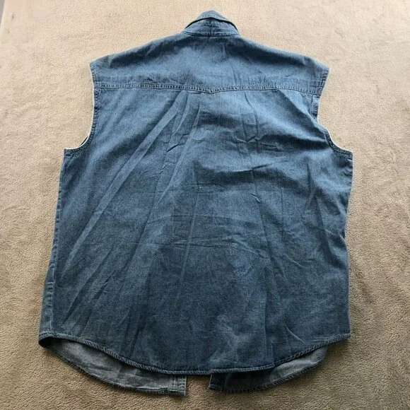 Bit & Bridle Men's Chambre Shirt XL Sleeveless Button Up Pocket Blue Denim Casua - Picture 14 of 15